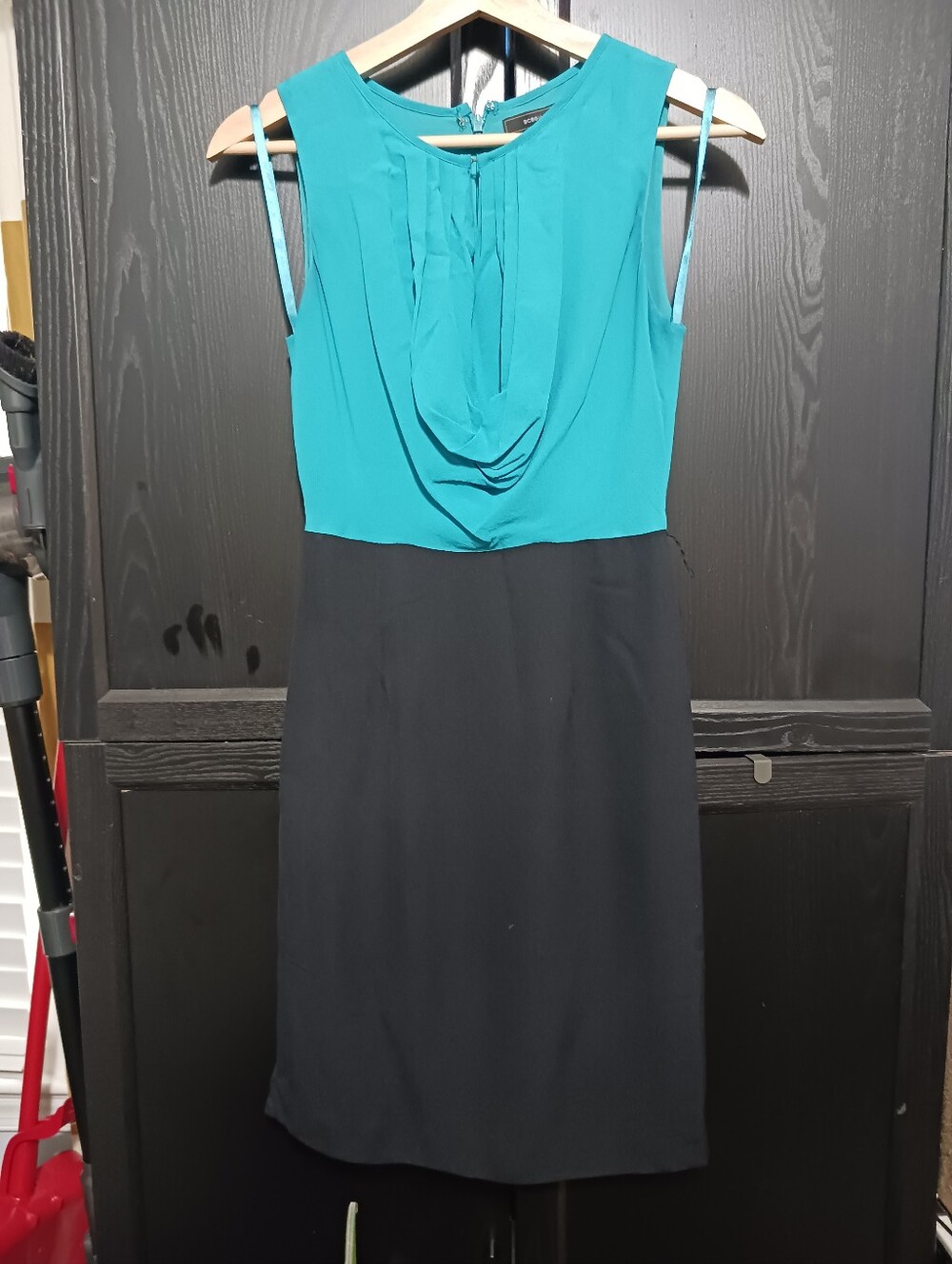 BCBGMaxAzria Teal and Black Sleeveless Cowl Neck Dress